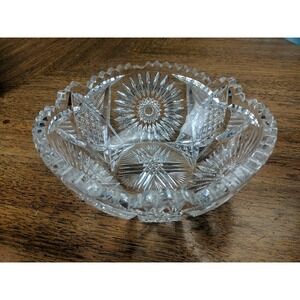 Antique American Brilliant Period ABP Cut Crystal Glass Hobstar Sawtooth Bowl 8"